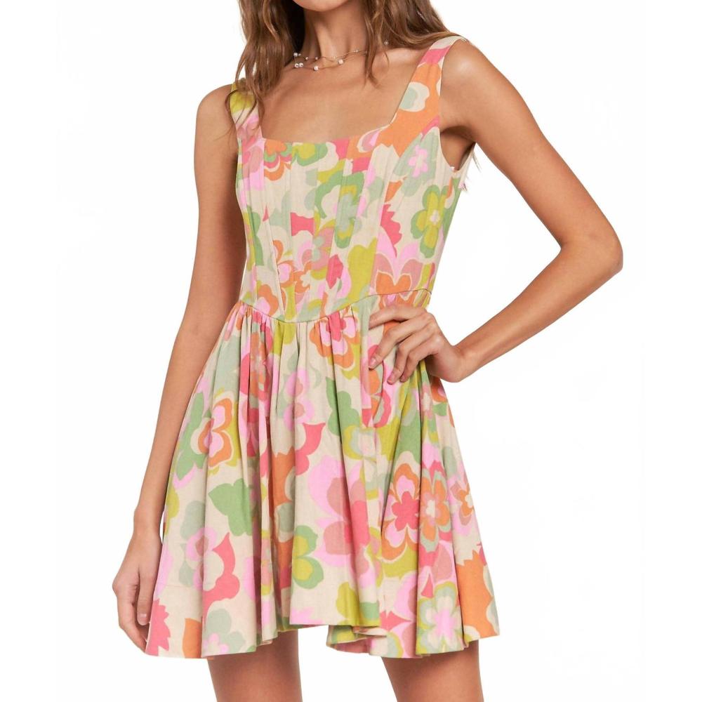 NEW IN THE BEGINNING flirty florals mini dress in lime